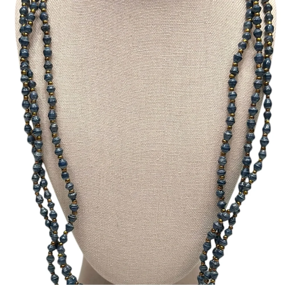 Blue Beaded Triple-Strand Long Necklace - Picture 2 of 9